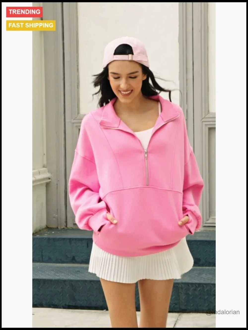 Oversized Half Zip Fleece Sweatshirt with Thumb Holes and Pockets